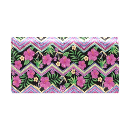Hibiscus Pink Zigzag Line Pattern Design LKS307 Women's Trifold Wallet