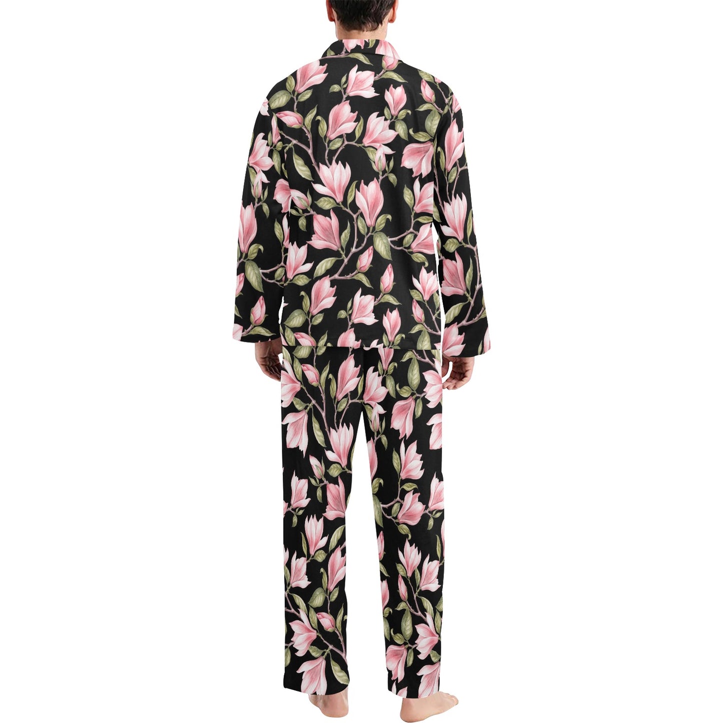 Magnolia Pattern Print Design MAG03 Men's Long Pajama Set