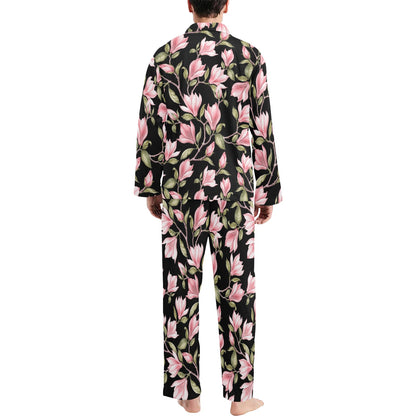 Magnolia Pattern Print Design MAG03 Men's Long Pajama Set