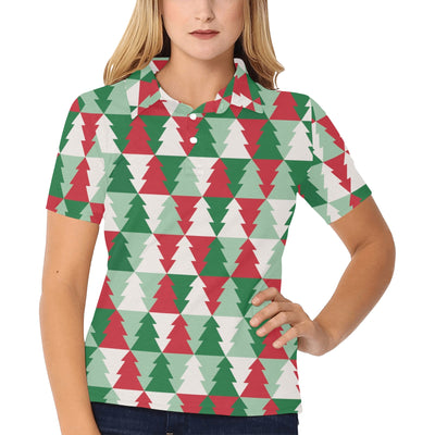 Christmas Tree Pattern Print Design 01 Women's Polo Shirt