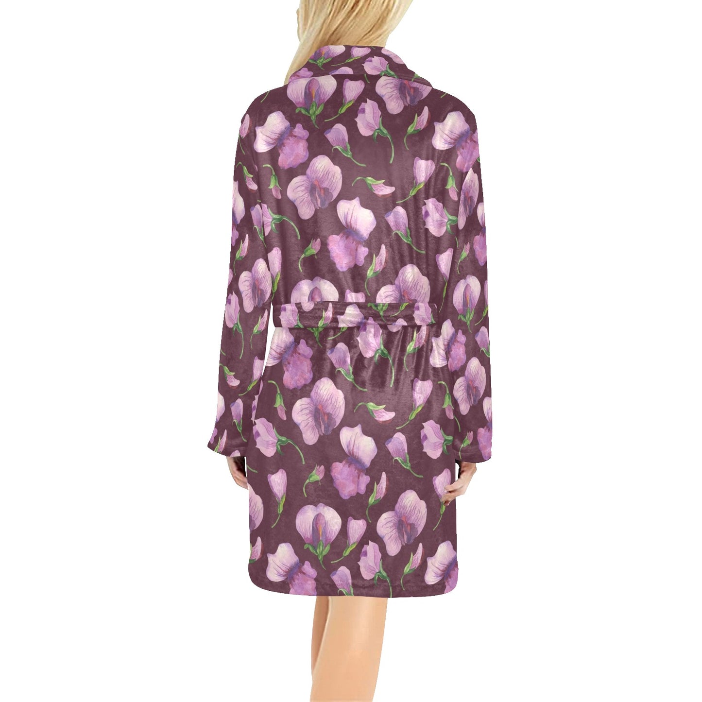 Peony Pattern Print Design PE010 Women's Fleece Robe