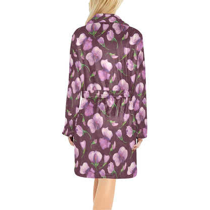 Peony Pattern Print Design PE010 Women's Fleece Robe