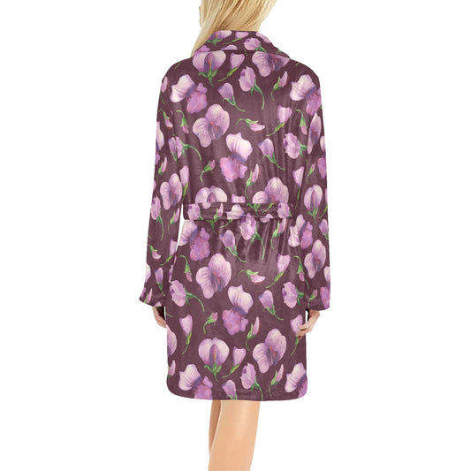 Peony Pattern Print Design PE010 Women's Fleece Robe