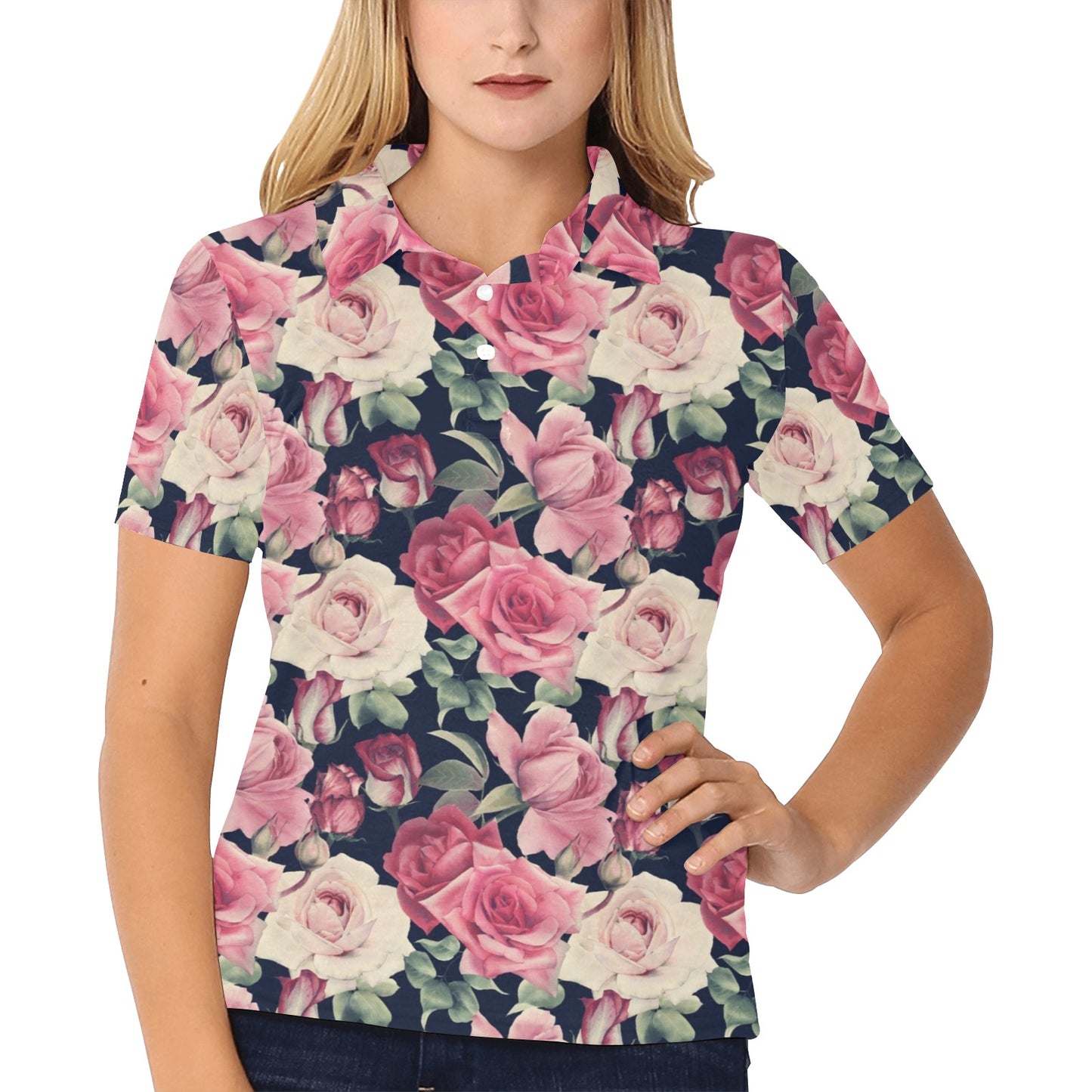 Rose Pattern Print Design RO05 Women's Polo Shirt
