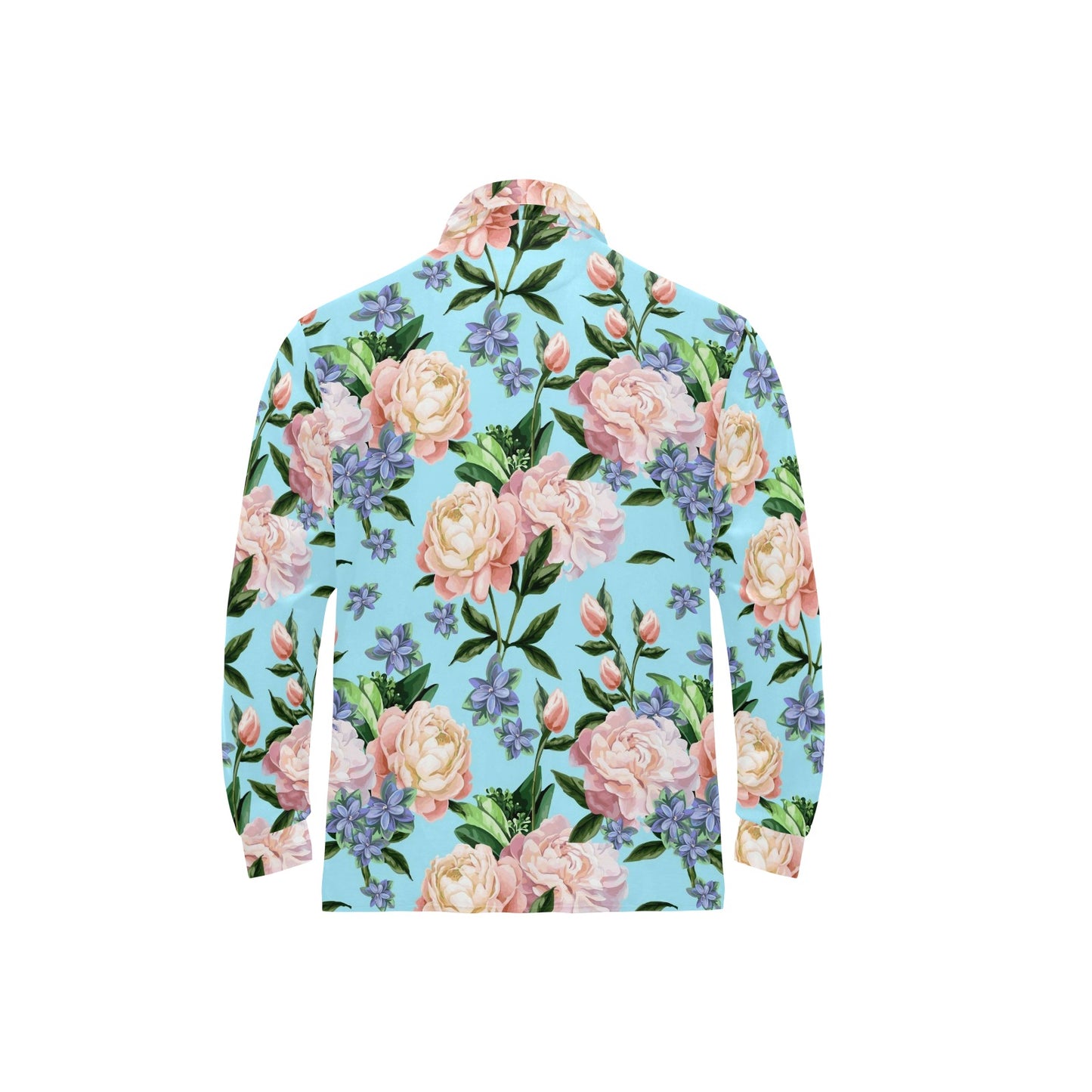 Peony Pattern Print Design PE02 Long Sleeve Polo Shirt For Men's