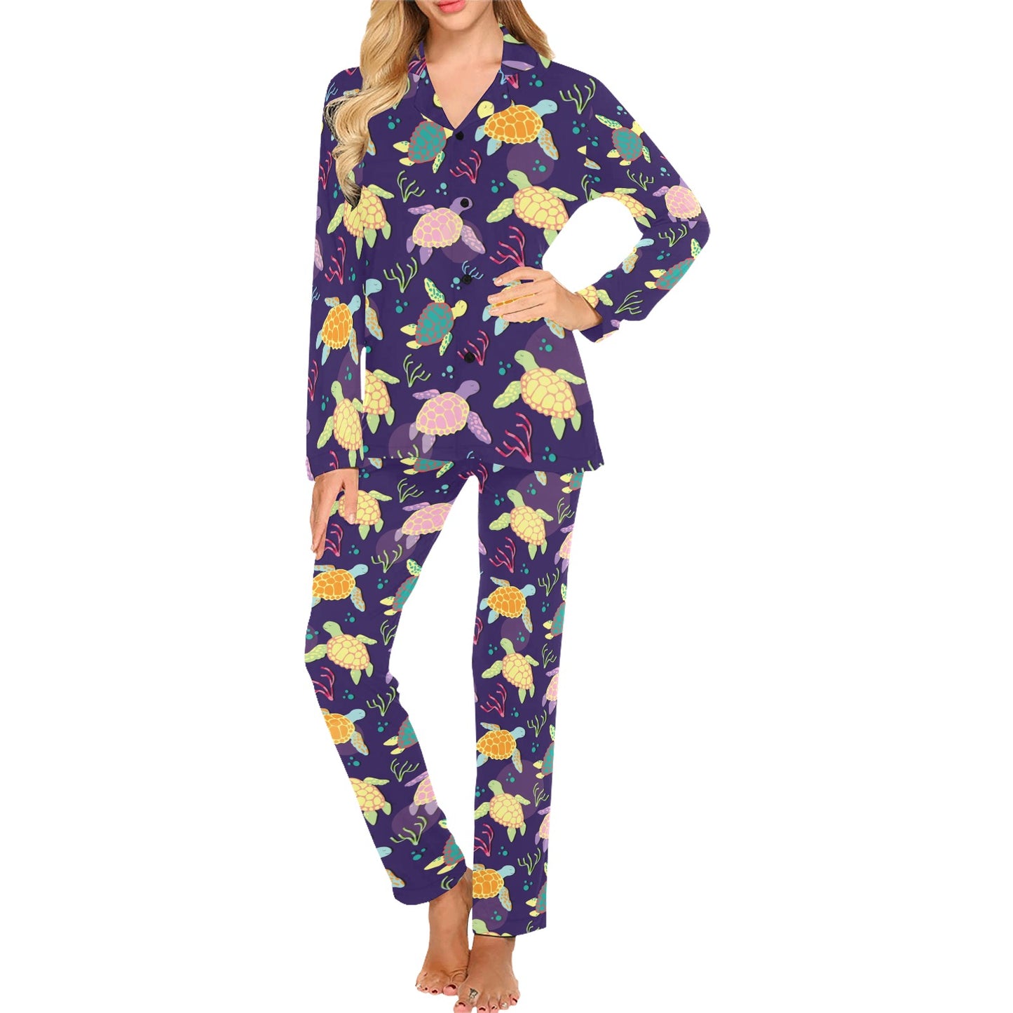 Sea Turtle Color Smile Women's Long Pajama Set
