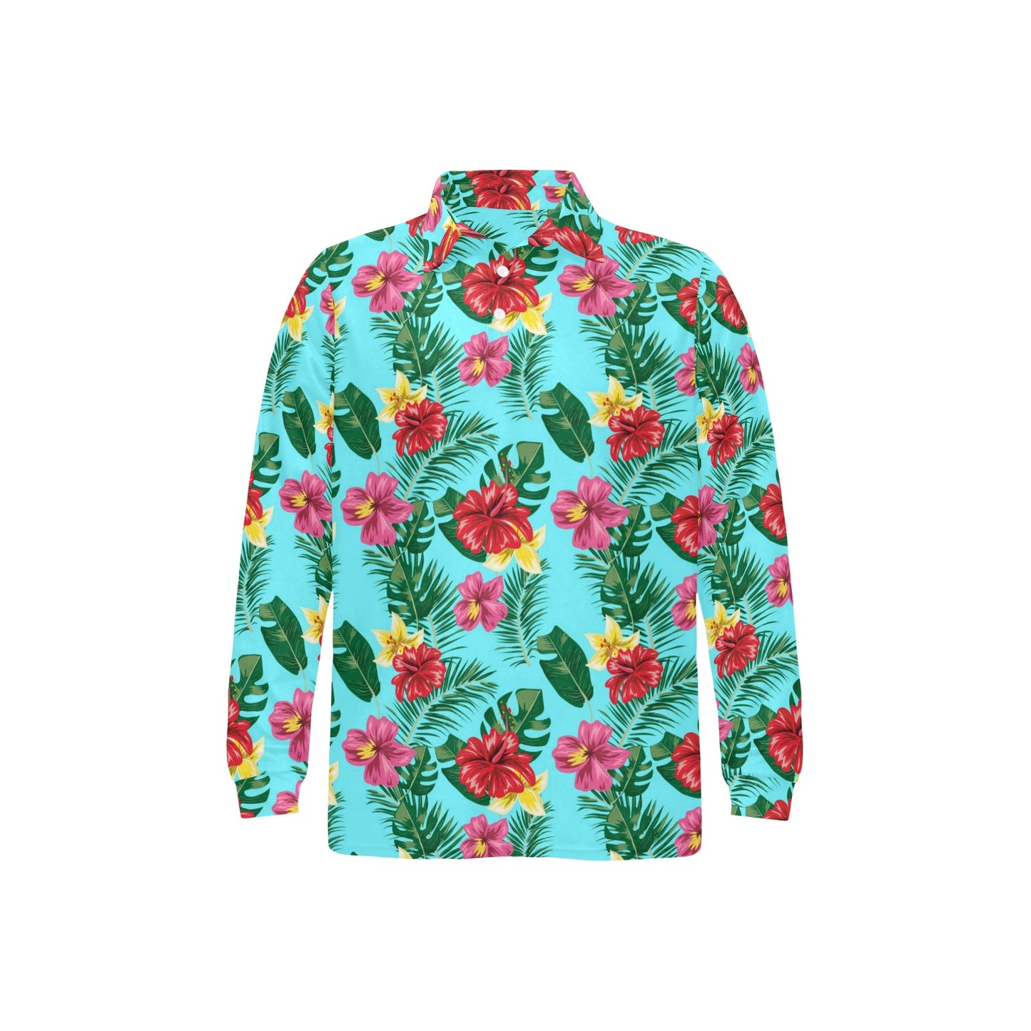Hibiscus Hawaiian Flower Long Sleeve Polo Shirt For Men's