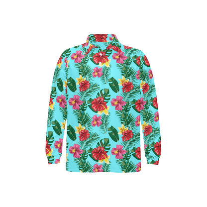 Hibiscus Hawaiian Flower Long Sleeve Polo Shirt For Men's