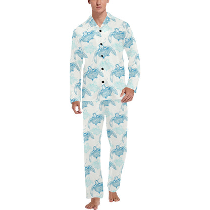 Sea Turtle Pattern Print Design T01 Men's Long Pajama Set