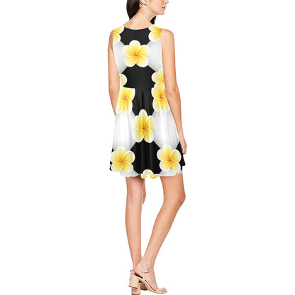 Plumeria Pattern Print Design A04 Sleeveless Dress