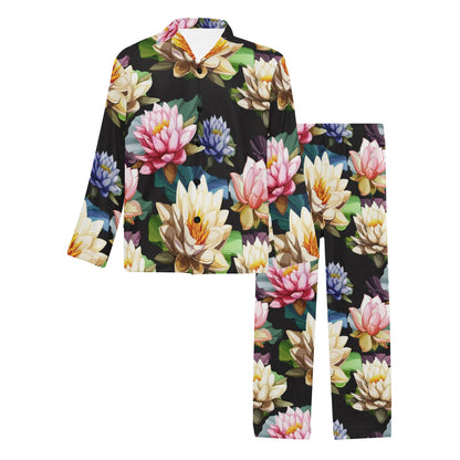 Water Lily Pattern Print Design WL02 Men's Long Pajama Set