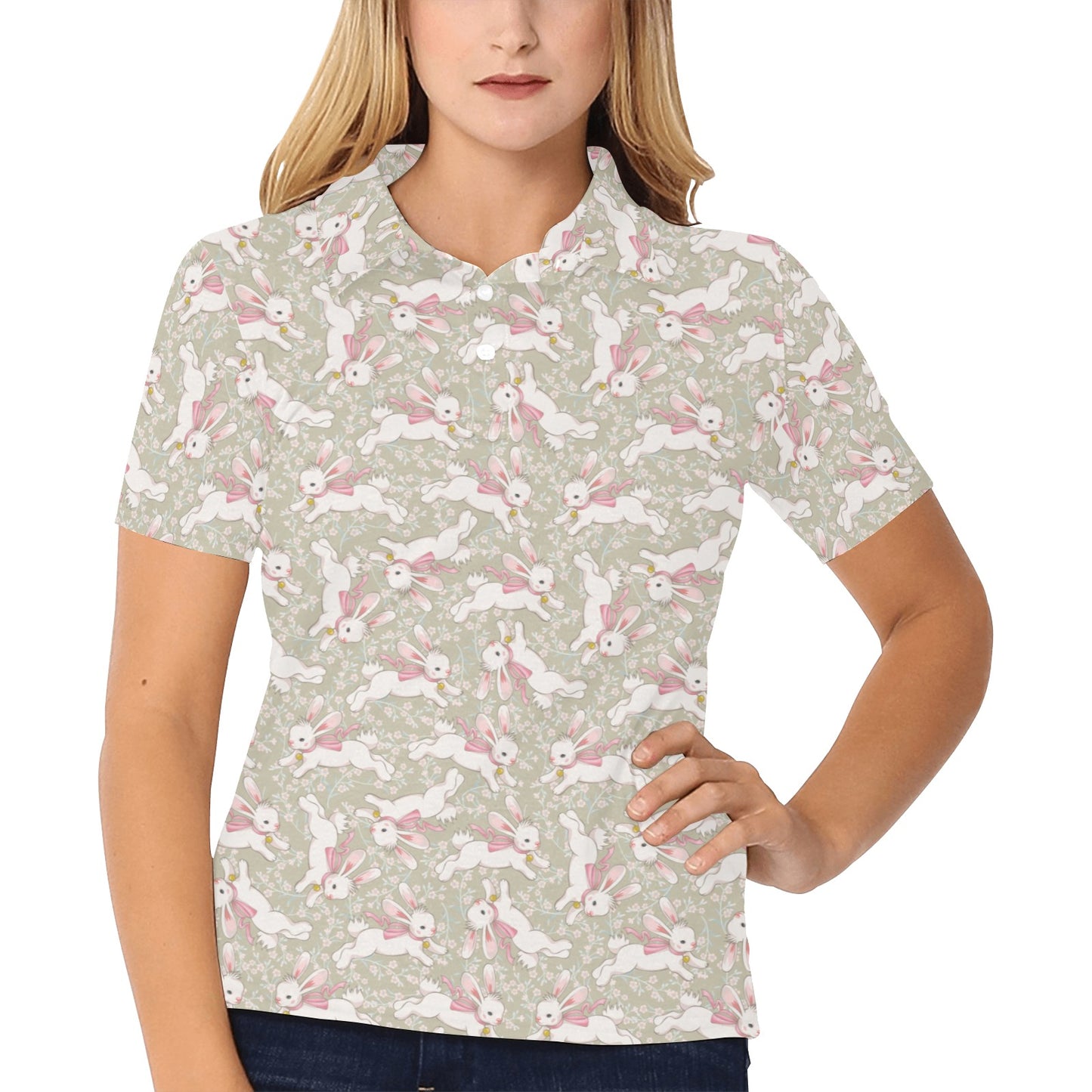 Bunny Pattern Print Design 06 Women's Polo Shirt
