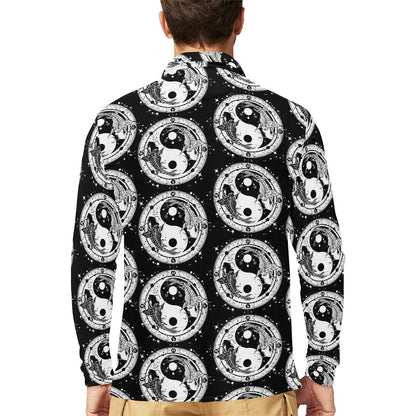 Yin Yang Koi Fish Long Sleeve Polo Shirt For Men's