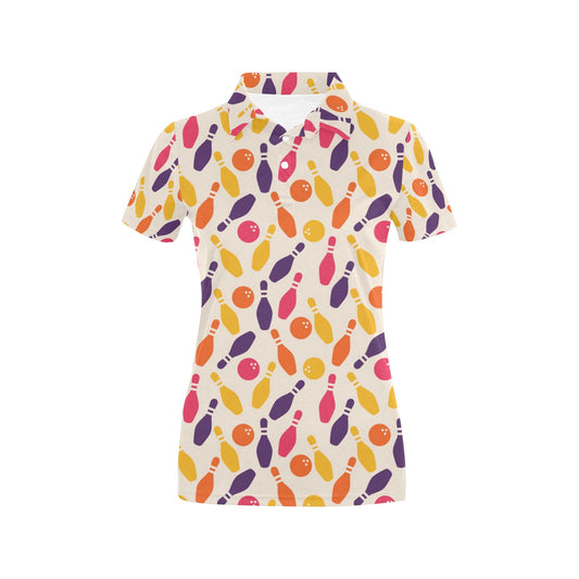 Bowling Pattern Print Design 06 Women's Polo Shirt