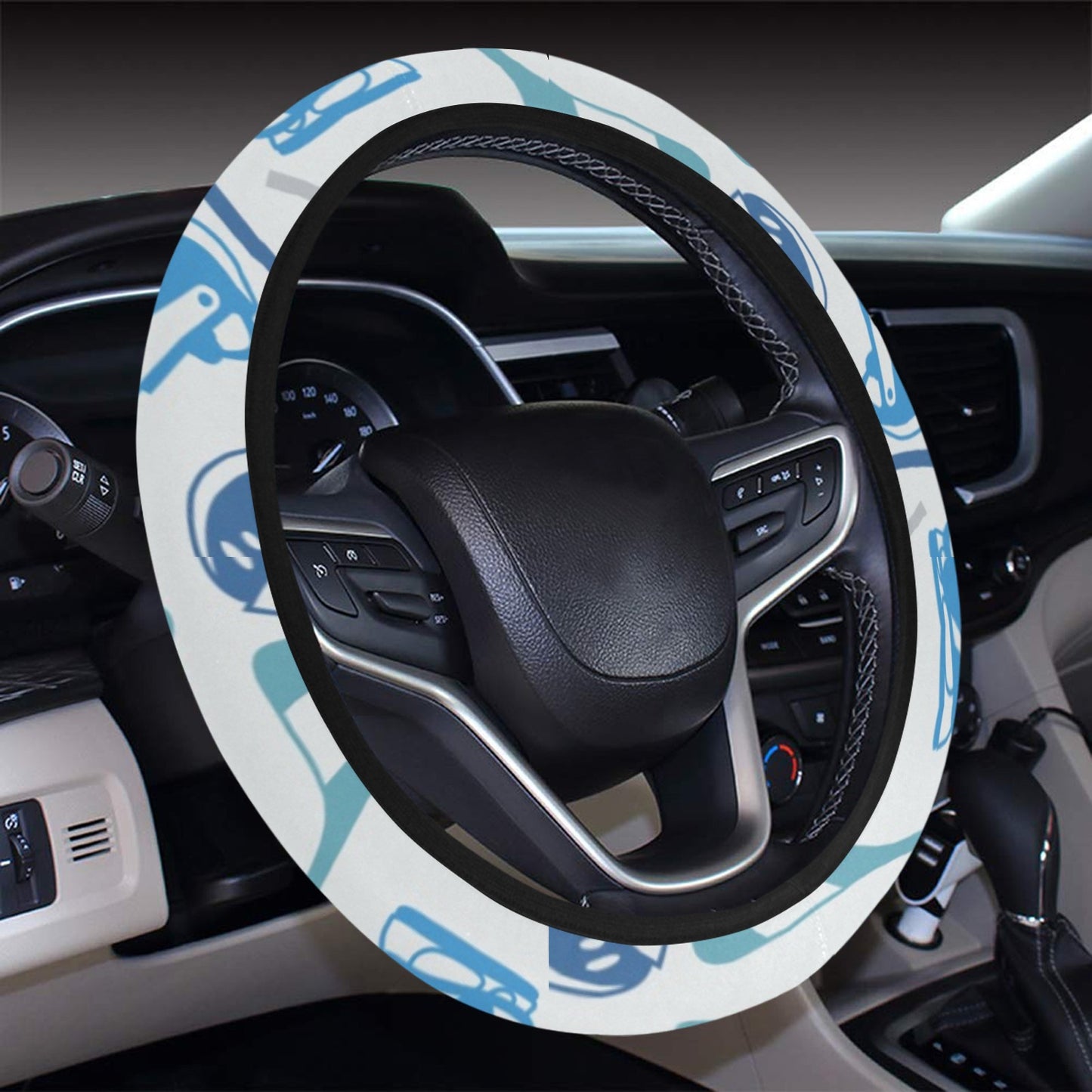 Hockey Equipment Print Design LKS301 Steering Wheel Cover with Elastic Edge