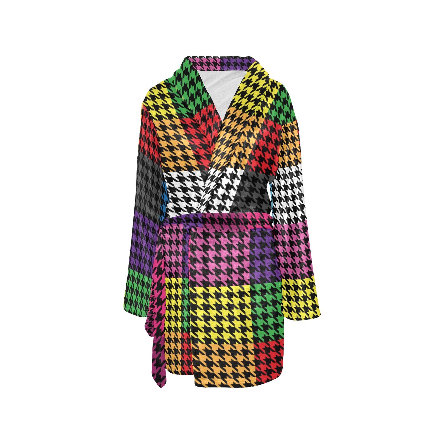 Houndstooth Colorful Pattern Print Design 01 Women's Fleece Robe