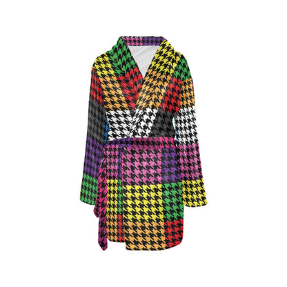 Houndstooth Colorful Pattern Print Design 01 Women's Fleece Robe