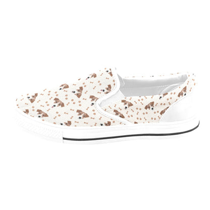 Russell Terriers Paw Print Design LKS303 White Slip Ons Canvas Women's Shoes