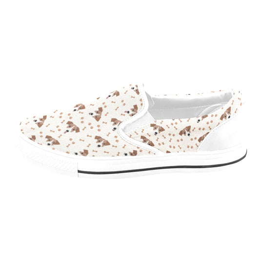 Russell Terriers Paw Print Design LKS303 White Slip Ons Canvas Women's Shoes