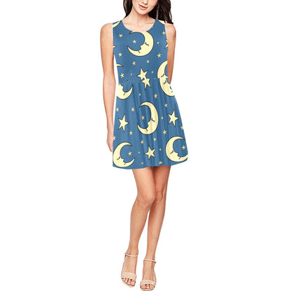 Moon Night Pattern Print Design 03 Sleeveless Dress
