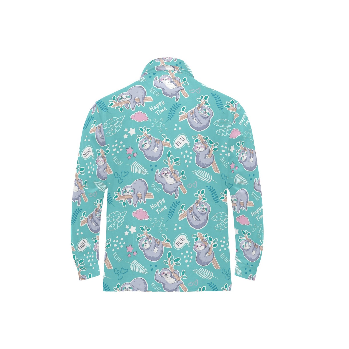 Sloth Print Design LKS309 Long Sleeve Polo Shirt For Men's