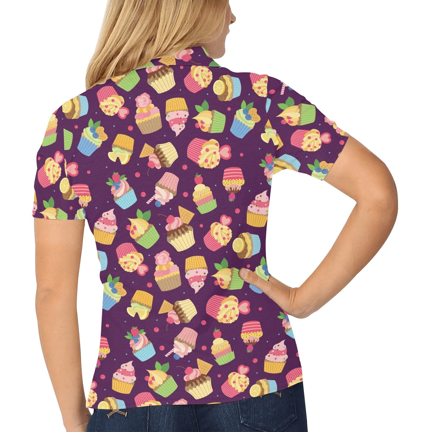 Cupcake Pattern Print Design 05 Women's Polo Shirt