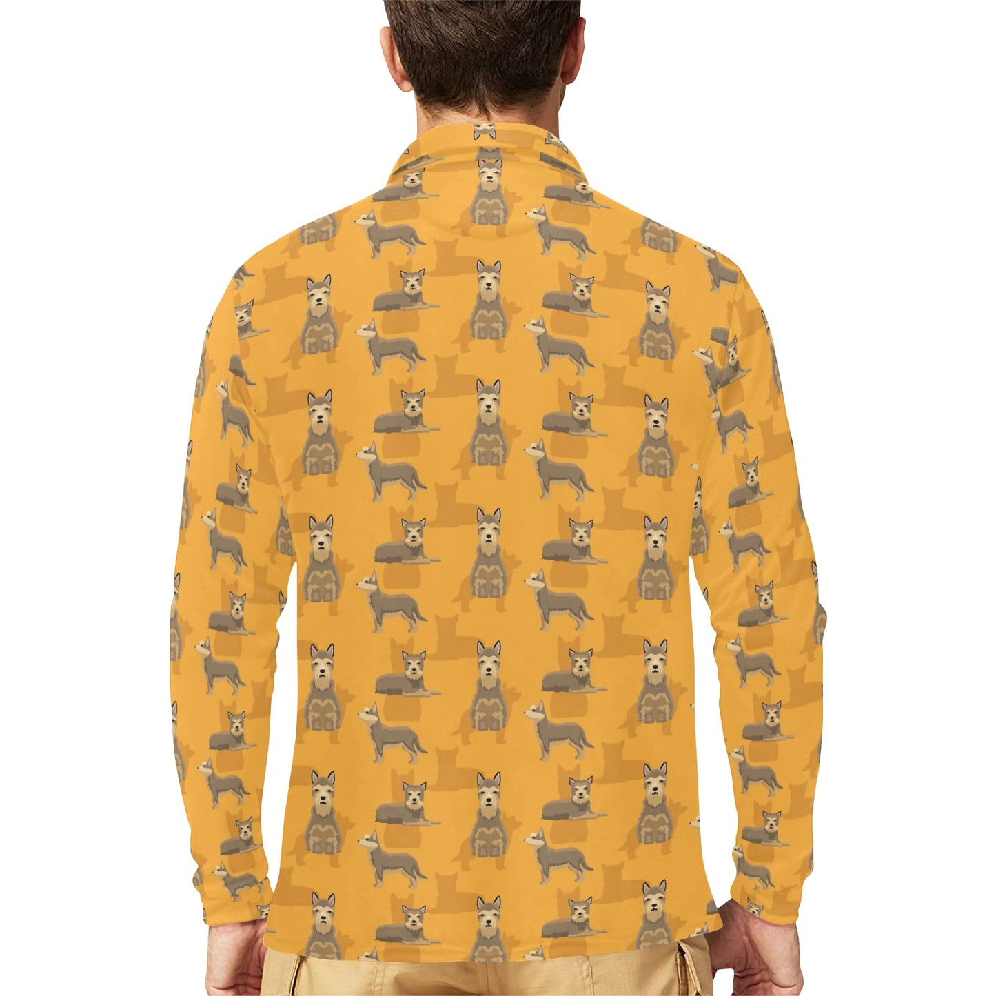Berger Picard Pattern Print Design 01 Long Sleeve Polo Shirt For Men's