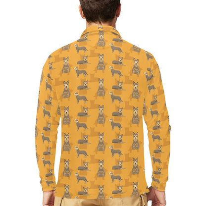 Berger Picard Pattern Print Design 01 Long Sleeve Polo Shirt For Men's