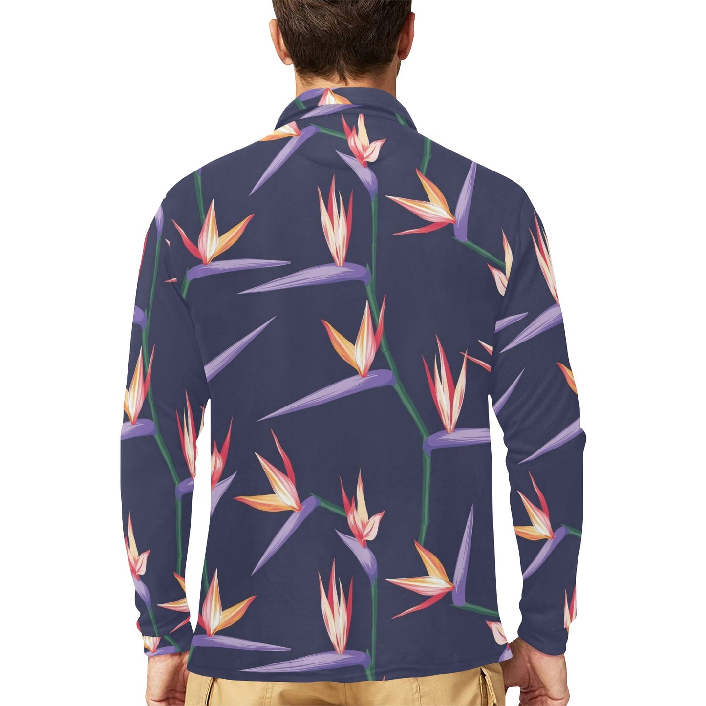 Bird Of Paradise Pattern Print Design BOP015 Long Sleeve Polo Shirt For Men's