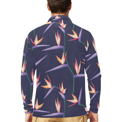 Bird Of Paradise Pattern Print Design BOP015 Long Sleeve Polo Shirt For Men's