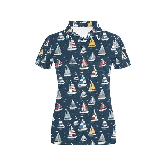 Sailboat Print Design LKS306 Women's Polo Shirt