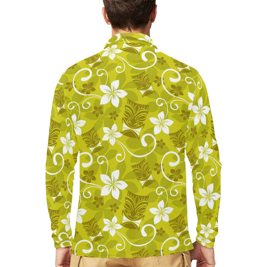 Hawaiian Themed Pattern Print Design H019 Long Sleeve Polo Shirt For Men's