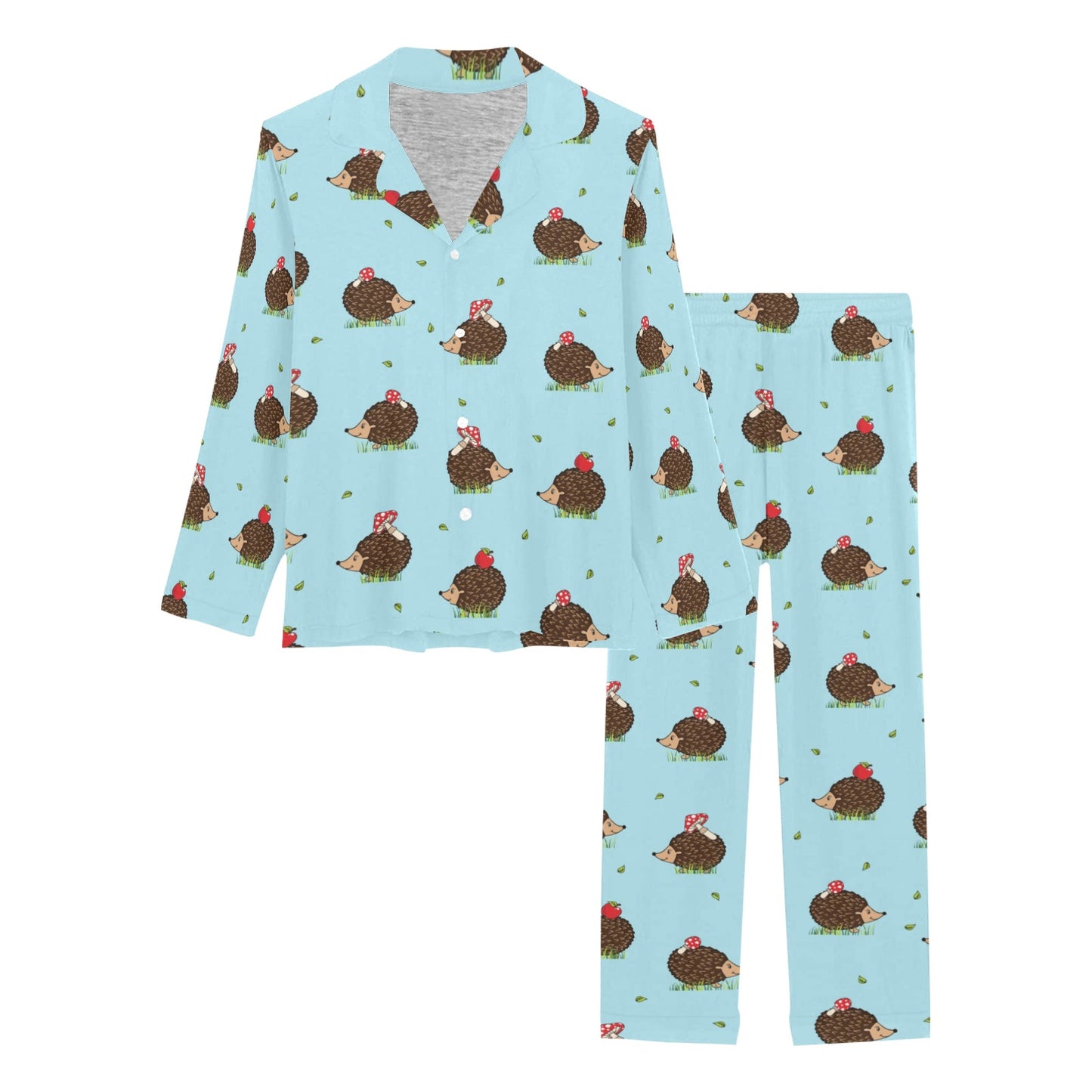 Hedgehog Print Design LKS402 Women's Long Pajama Set