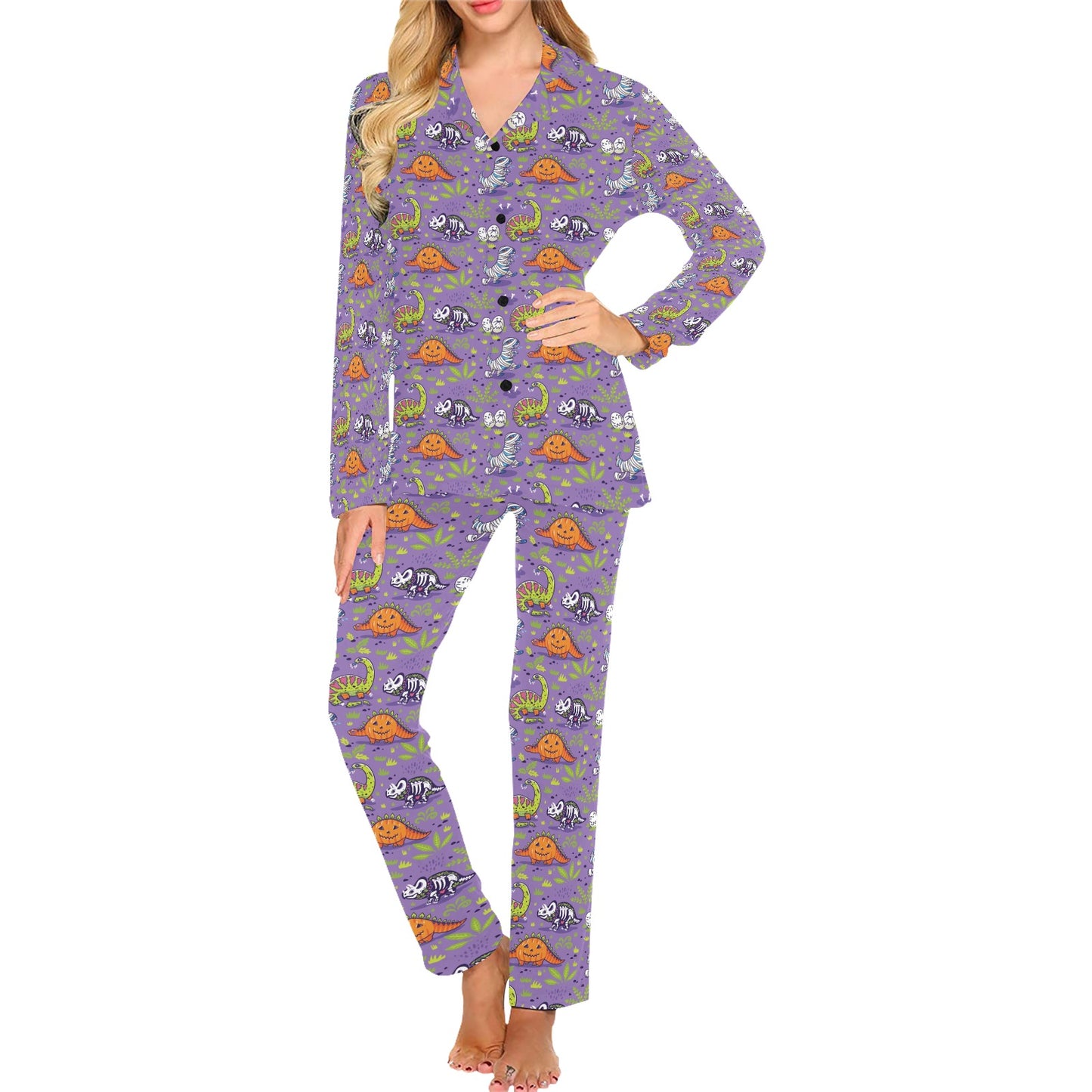 Zombie Dinosaur Print Design LKS302 Women's Long Pajama Set