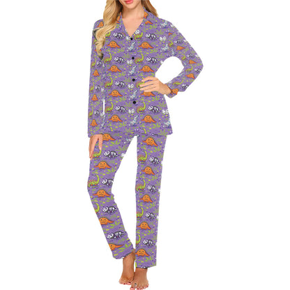 Zombie Dinosaur Print Design LKS302 Women's Long Pajama Set