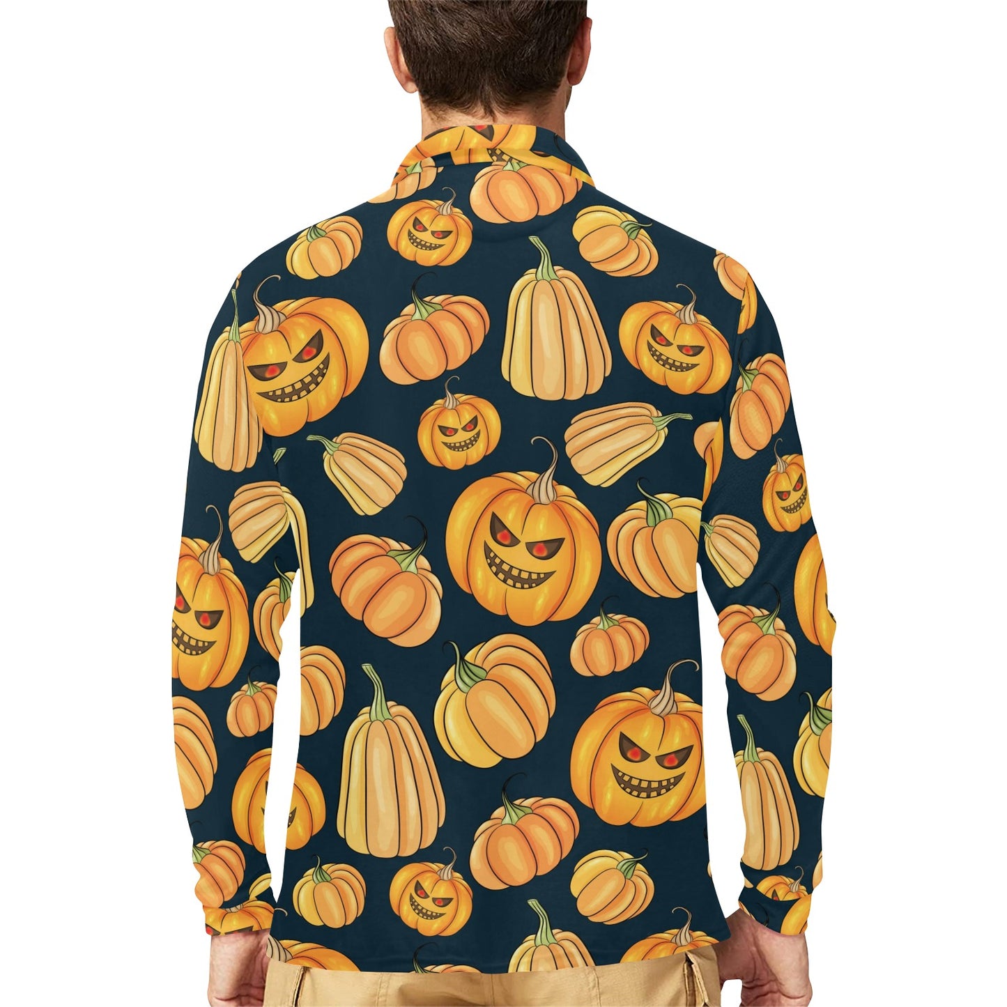 Pumpkin Halloween Pattern Print Design A04 Long Sleeve Polo Shirt For Men's