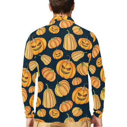 Pumpkin Halloween Pattern Print Design A04 Long Sleeve Polo Shirt For Men's
