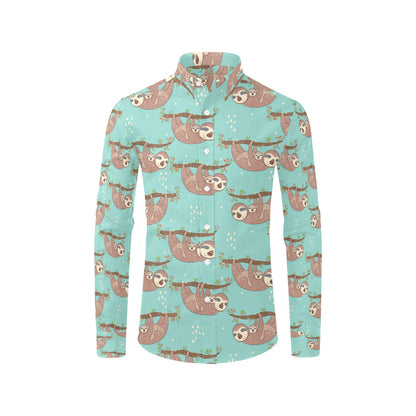 Sloth Print Design LKS302 Men's Long Sleeve Dress Shirt