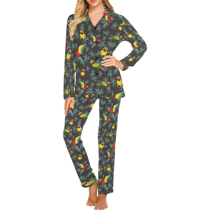 Parrot Themed Print Women's Long Pajama Set
