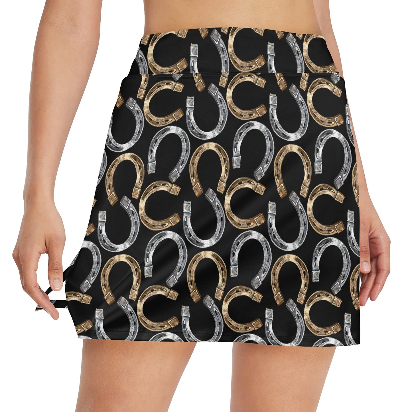 Horseshoe Print Design LKS305 Women's Golf Skirt with Pocket