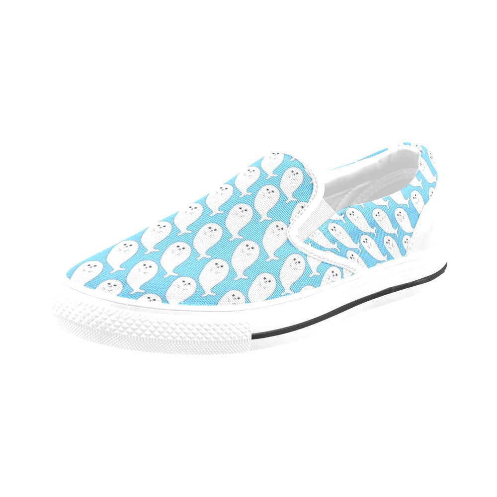 Sea Lion Print Design LKS402 White Slip Ons Canvas Women's Shoes