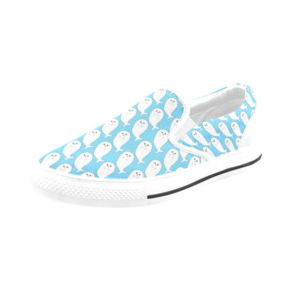 Sea Lion Print Design LKS402 White Slip Ons Canvas Women's Shoes
