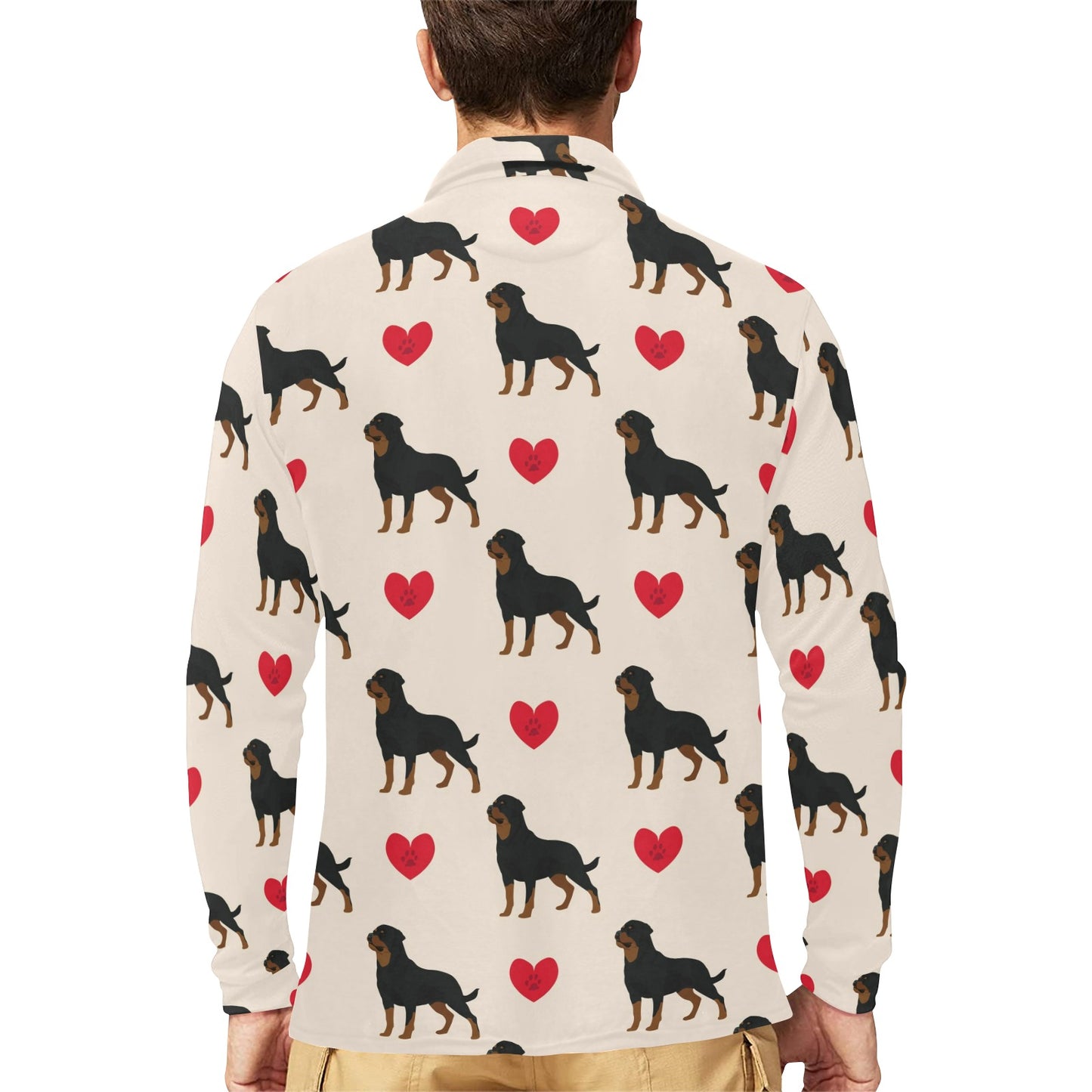 Rottweiler Pattern Print Design A02 Long Sleeve Polo Shirt For Men's