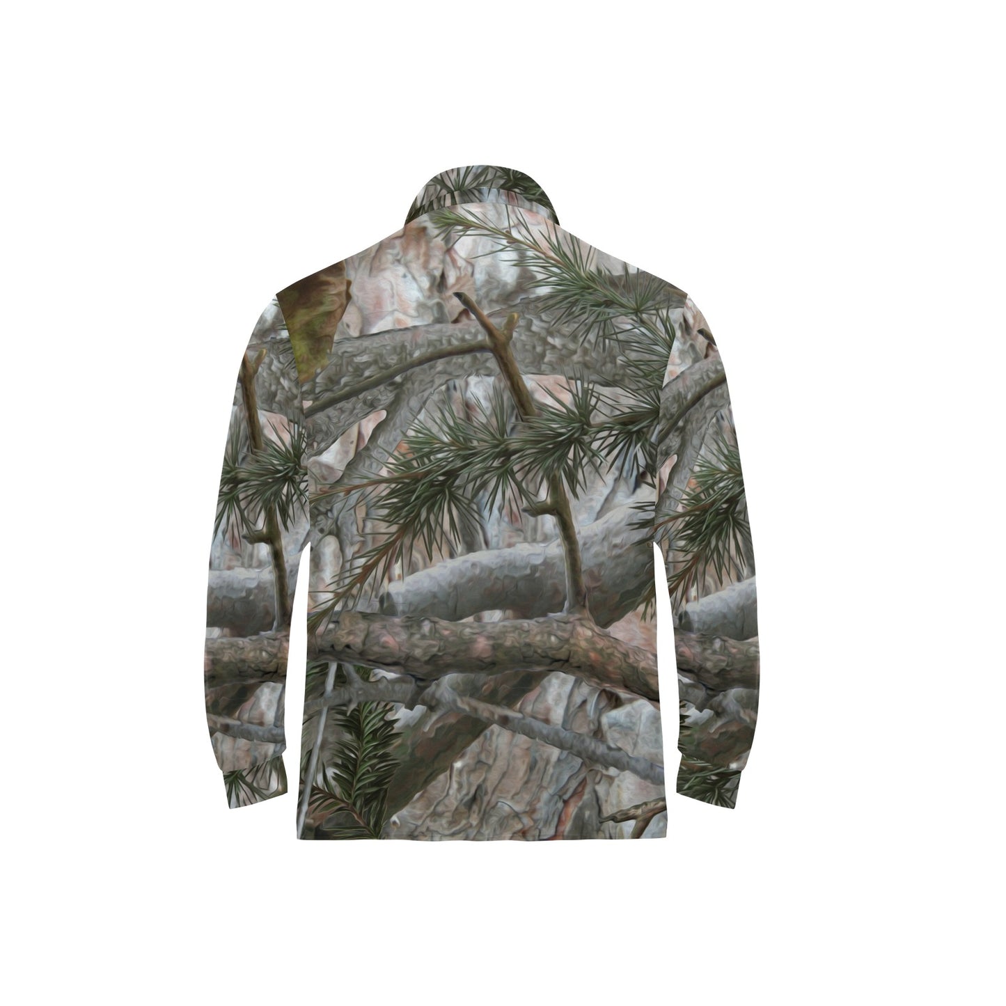Camo Realistic Tree Forest Pattern Long Sleeve Polo Shirt For Men's