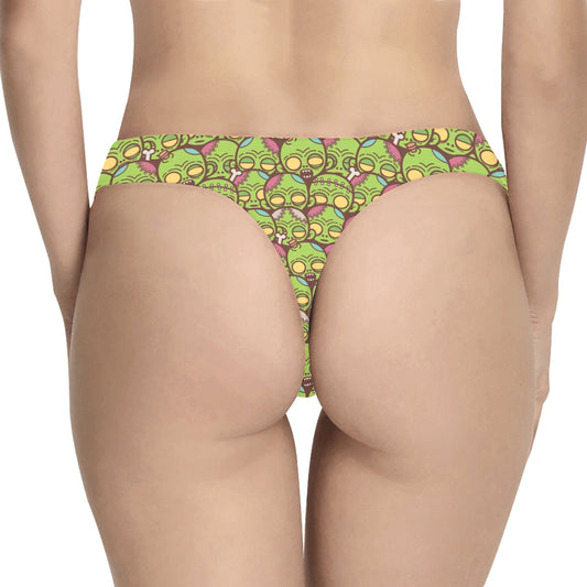 Zombie Head Design Pattern Print Women's Thongs