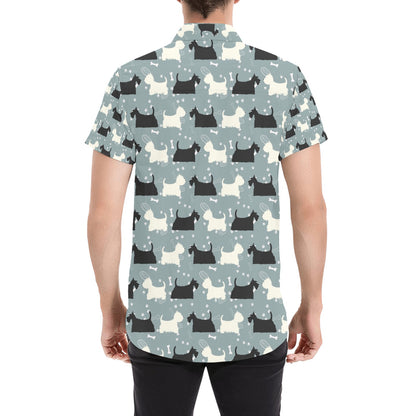 Scottish Terriers Print Design LKS301 Men Short Sleeve Button Up Shirt