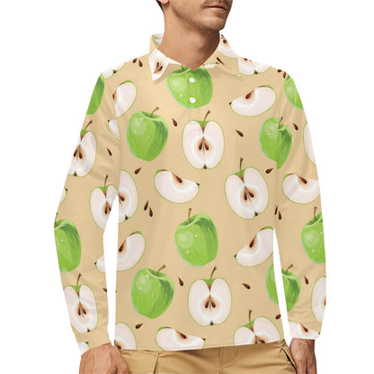 Apple Pattern Print Design AP07 Long Sleeve Polo Shirt For Men's