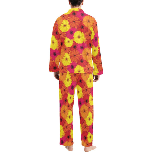 Gerberas Pattern Print Design GB05 Men's Long Pajama Set