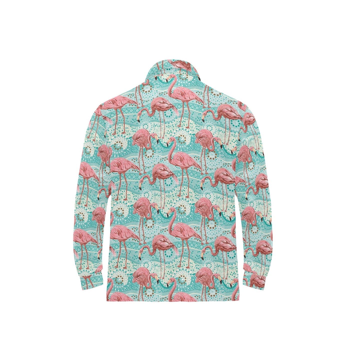Flamingo Background Themed Print Long Sleeve Polo Shirt For Men's