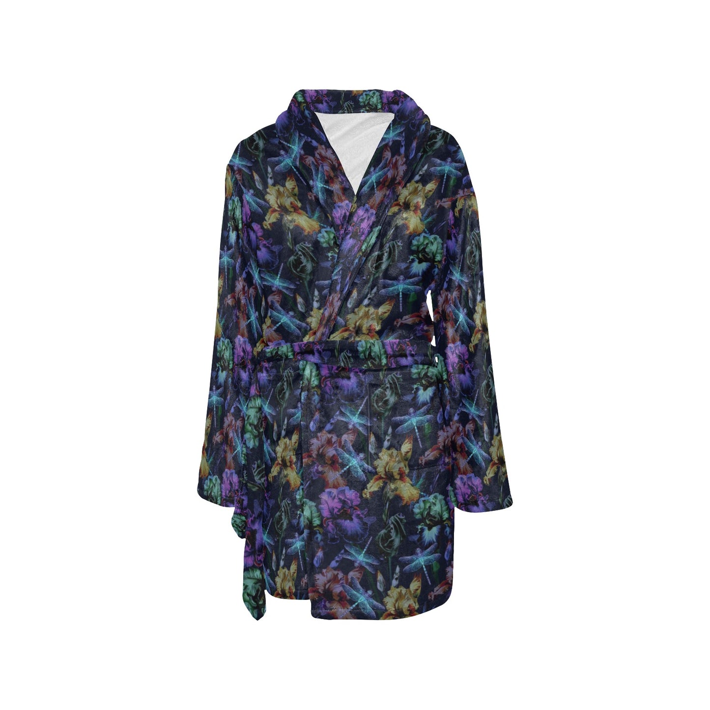 Dragonfly With Floral Print Pattern Women's Fleece Robe